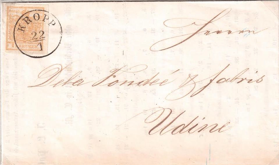 OPismo z najstarejšim poznanim poštnim žigom Krope, 1854